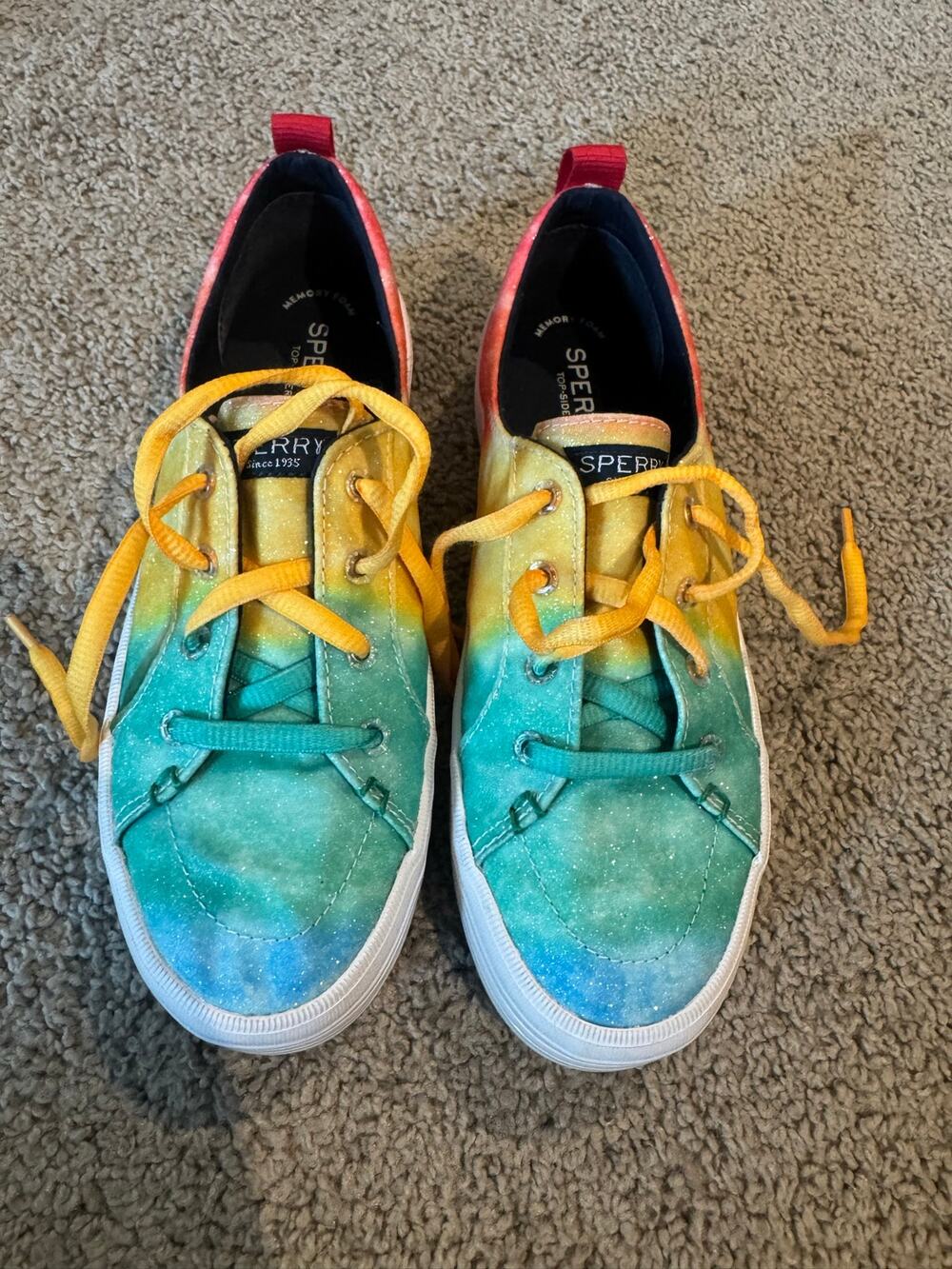 Sperry Women’s Size 8 Rainbow Ombré Sparkle Platform Sneakers